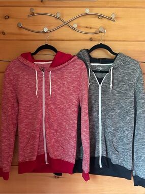 Cozy Marled Zip Hoodie - Red and Gray